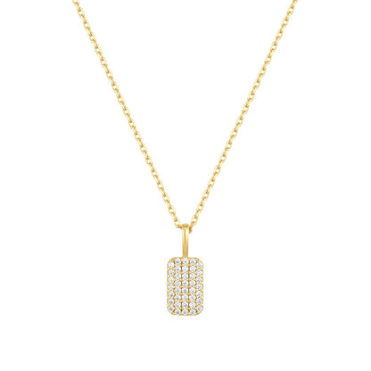 Tiny Rectangular Pave 14k Gold Tag Necklace - TPAIGE Jewelry