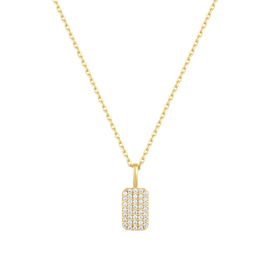 Tiny Rectangular Pave 14k Gold Tag Necklace - TPAIGE Jewelry