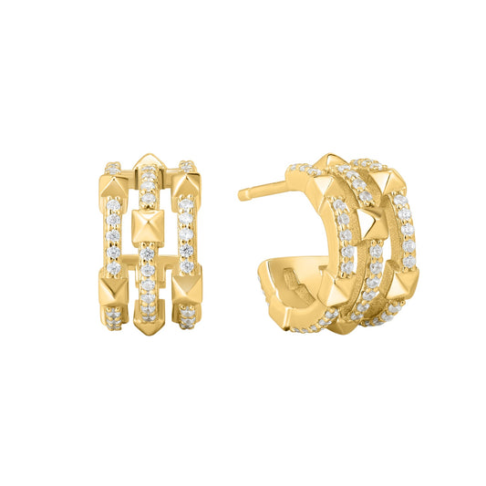 Triple Row 14k Gold Open Hoop Earrings - TPAIGE Jewelry