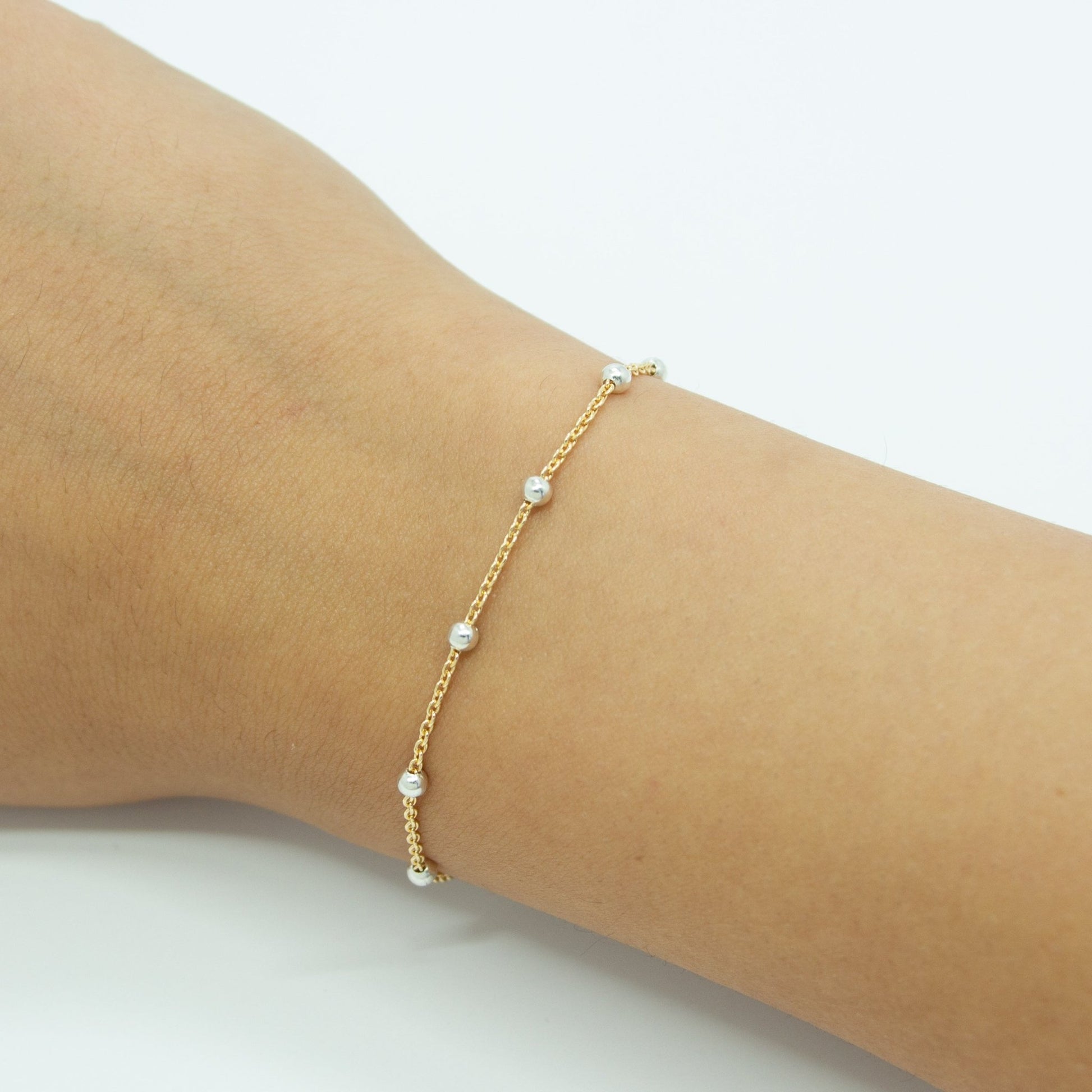 Two Tone Gold Filled Cable and Sterling Silver 3mm Beads - TPAIGE Jewelry