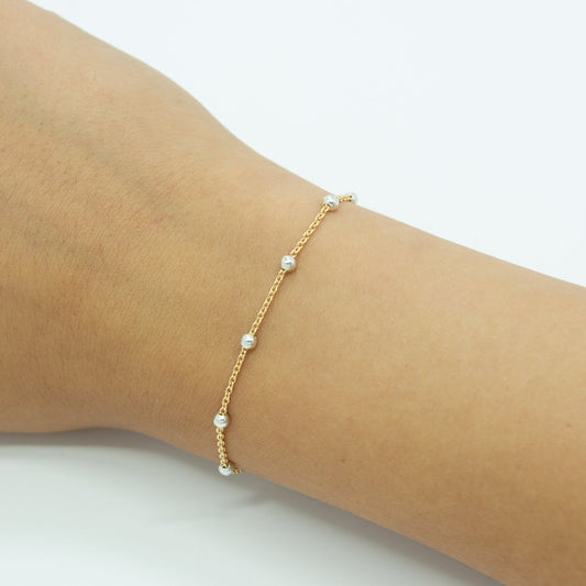 Two Tone Gold Filled Cable and Sterling Silver 3mm Beads - TPAIGE Jewelry