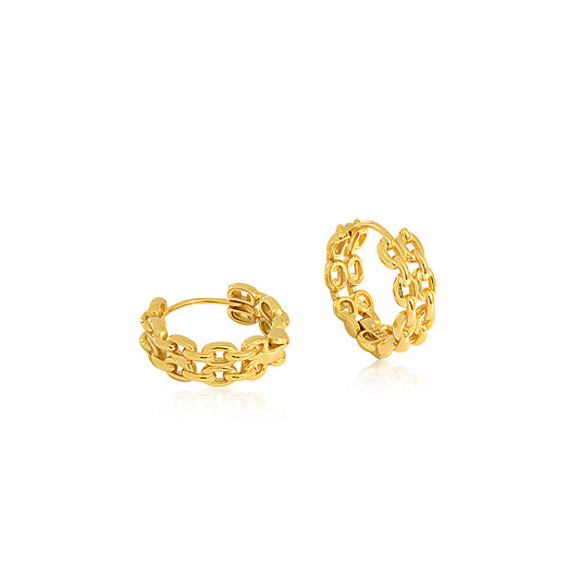 Gold hoop earrings in double link style